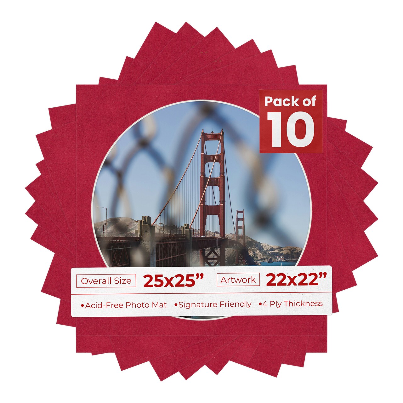 Red Suede Mat Board for 25x25 Frames - Circle Opening for 22x22 Photos